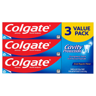 Colgate Cavity Protection Toothpaste with Fluoride, Great Regular Flavor - 6 Ounce (3 pack)