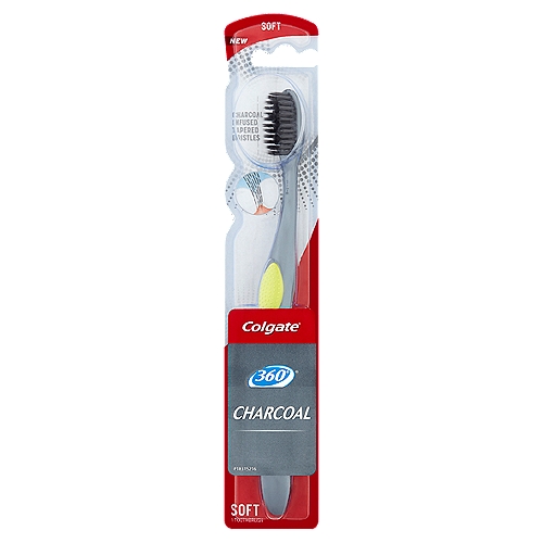 Colgate 360° Charcoal Soft Toothbrush
Cleans 2x deeper* along the gumline

Healthier whole mouth clean*
*vs an ordinary flat trim brush

The new 360°® Charcoal toothbrush cleans:
✓ Teeth
✓ Cheeks
✓ Tongue
✓ Gums