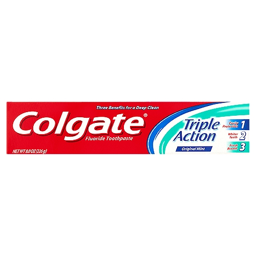 Colgate Triple Action Original Mint Fluoride Toothpaste, 8.0 oz