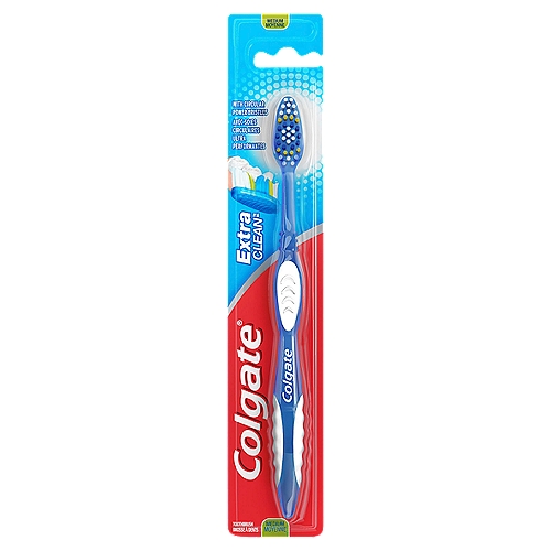 Colgate Extra Clean Toothbrush, Medium
Colgate Extra Clean Full Head Medium Toothbrush is designed with circular power bristles to help remove tooth stains. Its cleaning tip bristles effectively reach and clean back teeth and between teeth. This manual toothbrush also has an easy-to-grip handle to provide comfort and control while brushing. Remember to change your toothbrush every 3 months.

teethbrush, tooth, brush, tooth brush, manual, best, value, tongue, cleaner, gums, adult, sensitive, full head, interdental, dentist recommended, gentle, cleans gently, non-electric, mouth care, good, handle, non irritating, oral care, handle, medium toothbrush
