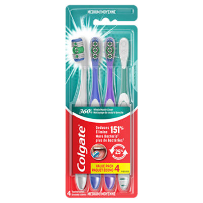 Colgate 360° Whole Mouth Clean Medium Toothbrushes Value Pack, 4 count, 4 Each