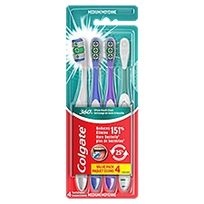 Colgate 360° Whole Mouth Clean Medium Toothbrushes Value Pack, 4 count
