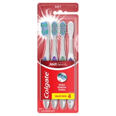 Colgate 360° Optic White Whitening Toothbrush, Soft - 4 Count, 4 Each