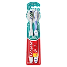 Colgate 360° Toothbrush with Tongue and Cheek Cleaner, Medium - 2 Count, 2 Each