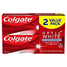Colgate Optic White Advanced Sparkling White Teeth Whitening Toothpaste Value Pack, 3.2 oz, 2PK, 6.4 Ounce