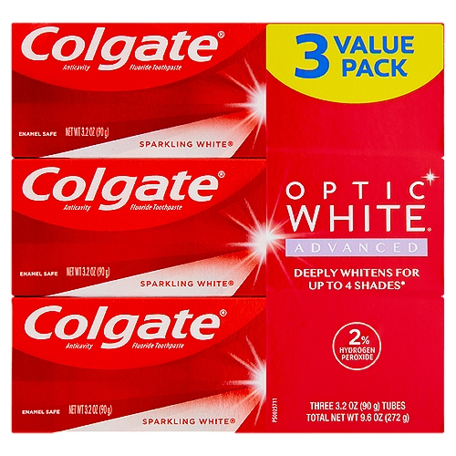 Colgate Optic White Advanced Sparkling White Toothpaste Value Pack, 3.2 oz, 3 count
