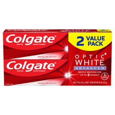 Colgate Optic White Advanced Sparkling White Teeth Whitening Toothpaste Value Pack 4.5 oz 2 Pack
