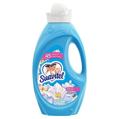 Suavitel Fabric Softener, Field Flowers Scent - 46 fluid ounce
The Suavitel® Fabric Softener with Field Flowers fragrance brings the crisp, clean scent of a blossoming garden to every wash. The floral essence will give your clothes the special fresh scent of the outdoors that will last for weeks. This liquid fabric softener provides an incredible softness to your garments. The container includes a handle for easy pouring. There's enough liquid for 39 loads. This fabric softener is also compatible with regular and HE washing machines.

suavitel, softness, freshness, best fragrance, softening, laundry, laundry detergent, softener, laundry supplies, bedding, aroma, best, value, softens, bed sheets, towels, great smell, soothing, long lasting, sensitive, skin, washer, clothes, flowery

Fabric Conditioner

Made with love and water dissolves ingredients, dihydrogenated tallowamidoethyl hydroxyethylmonium methosulfate softens fabric, fragrances adds a fresh scent, polyquaternium-32 controls thickness, lactic acid pH adjuster, polyquaternium-7 softens fabric, methylisothiazolinone, methylchloroisothiazolinone, octylisothiazolinone maintains shelf life, colorants adds color to product.