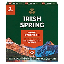 Irish Spring Sport Strength Antibacterial Bar for Men, Soap, 11.1 Ounce