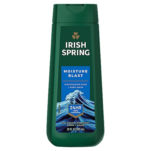 Irish Spring Moisture Blast Body Wash for Men, 20 Oz
Irish Spring body wash might have a new design, but it's still the same great body wash you love to smell. Feel clean, smell serene with Irish Spring Moisture Blast Body Wash. The larger size bottle (20 oz vs. 18 oz) of shower gel for men gives you more smell, so you don't have to replace it as often. Irish Spring Moisture Blast Body Wash leaves your skin feeling clean, retains skin's natural moisture and washes away bacteria. Use this shower gel as a face wash, too. Irish Spring Body Wash keeps you fresh for 24 hours.

aloe body wash, aloe vera body wash, mint body wash, hydrating body wash, moisturizing body wash, soothing body wash, sensitive body wash, body wash for sensitive skin, gender neutral body wash, organic body wash, men's shower gel, women's shower gel, coconut body wash, scented body wash, citrus body wash, antiperspirant body wash, antibacterial body wash, body wash for dry skin, natural body wash, fly insect repellent, backyard pest repeller, bug repellent
citronella, mosquito repellent, insect repellent, insect repellant

That Cool Outdoor Freshness? We've Got It Bottled.