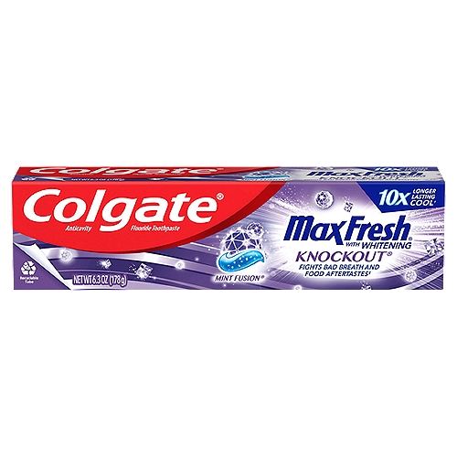 Colgate Max Fresh Knockout Whitening Toothpaste with Mini Breath Strips, Mint Toothpaste 6.3oz