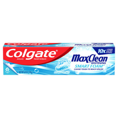 Colgate Max Clean Smart Foam with Whitening Toothpaste, Effervescent Mint Toothpaste 6oz, 6 Ounce