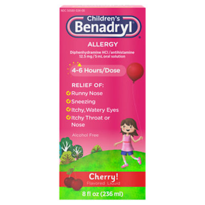 Benadryl Children's Allergy Cherry! Flavored Liquid, 12.5 mg / 5 ml, 8