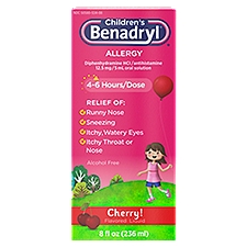 Benadryl Children's Allergy Cherry! Flavored Liquid, 12.5 mg / 5 ml, 8 fl oz