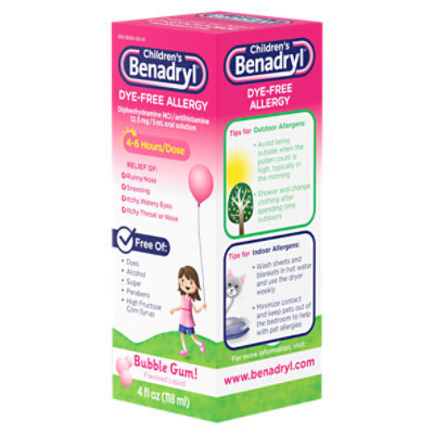 Benadryl Children's Dye-Free Allergy Bubble Gum! Flavored Liquid, 4 fl oz Image 7 of 10