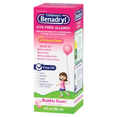Benadryl Children's Dye-Free Allergy Bubble Gum! Flavored Liquid, 4 fl oz Image 10 of 10
