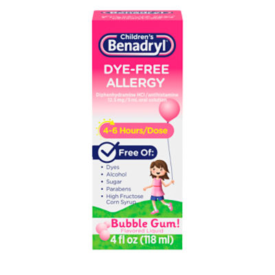 Children's Benadryl Dye-Free Allergy Liquid, Bubble Gum, 4 FL ounce