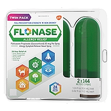 Flonase Allergy Relief Nasal Spray, 24 Hour Non Drowsy Allergy Medicine - 144 Sprays (Pack of 2)