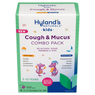 Hyland's Naturals Kids Daytime Nighttime Cough Mucus Liquid Combo Pack, 2-12 Years, 4 fl oz, 2 count