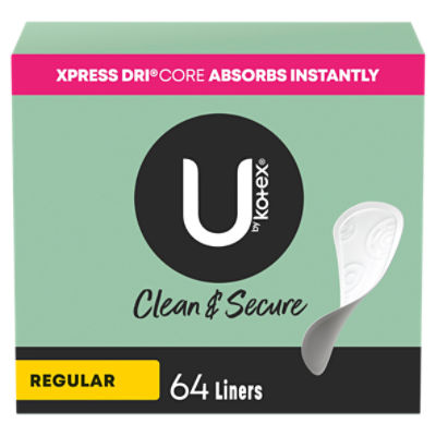 U by Kotex Clean & Secure Panty Liners, Light Absorbency, Regular Length, 64 Each