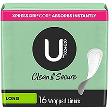 U by Kotex Security Lightdays Panty Liners, Light Absorbency, Long, Wrapped, Unscented, 16 Each