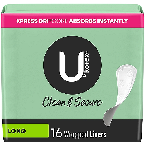 U by kotex Security Lightdays Long Wrapped Daily Liners, 16 count
Get a clean, dry feeling with U by Kotex Security Lightdays Long Panty Liners featuring Xpress-DRI technology which absorbs in seconds. Dermatologist tested to be gentle on skin, U by Kotex Security pantiliners have no harsh ingredients, are hypoallergenic and made without perfume or lotions. U by Kotex Security panty liners for women are also breathable* and feature a cottony SOFT TOUCH cover for your comfort.For period protection, try U by Kotex Security Ultra Thin Pads in regular absorbency. U by Kotex feminine products are FSA/HSA/HRA-eligible in the U.S. Packaging may vary from images shown.*breathable topsheet