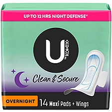 U by Kotex Security Maxi Wings Overnight, Pads, 14 Each