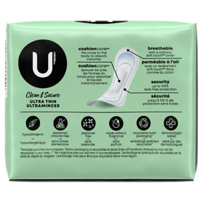 U by Kotex Fitness Ultra Thin Pads with Wings, Regular Absorbency