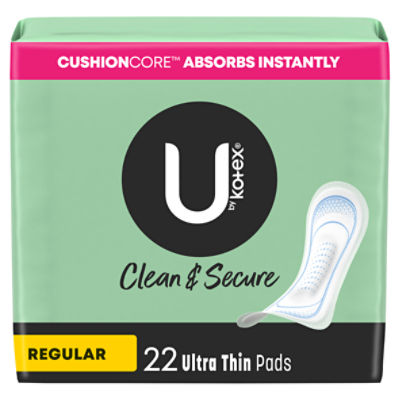 U by Kotex Clean & Secure Ultra Thin Pads, Regular Absorbency, 22