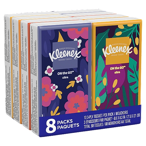 Kleenex On-the-Go Ultra Facial Tissues, 10 count, 8 pack