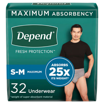 Depend Fresh Protection Adult Incontinence Underwear Maximum, Small/Medium Grey Underwear, 32 Each