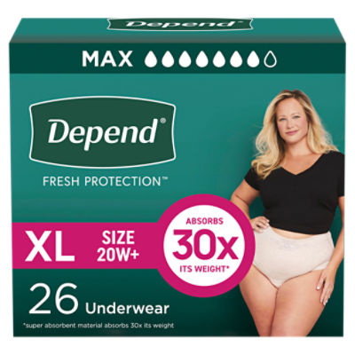 Depend Fresh Protection Maximum Underwear, Size XL, 26 Count