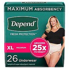 Depend Fresh Protection Adult Incontinence Underwear Maximum, Extra-Large Blush Underwear, 26 Each