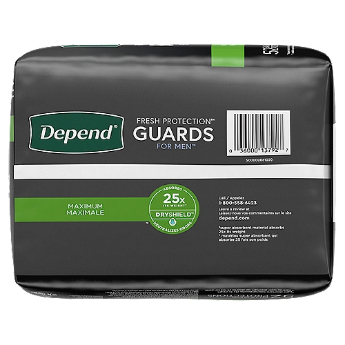 Depend Incontinence Guards/Incontinence Pads for Men/Bladder Control Pads  Maximum Guards - The Fresh Grocer