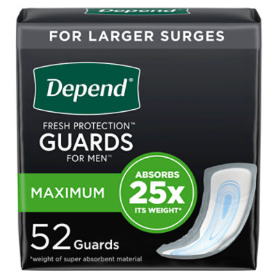 Depend Incontinence Guards/Pads for Men/Bladder Control Pads Maximum Absorbency Guards 52 Ct