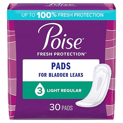 Say goodbye to discomfort from bladder leaks and hello to Poise Postpartum Incontinence Pads in 3 Drop Light Absorbency and Regular Length, a pad that is designed for your comfort and protection. In fact, Poise pads keep you 10x drier compared to the leading period pad. Poise pads absorb bladder leaks, lock away wetness, and neutralize odors, helping you feel clean and fresh throughout the day. Poise bladder control pads are discreet and fit securely in your underwear. Poise incontinence pads are available in light, moderate, maximum, ultra, and overnight absorbencies. Shop for Poise discreetly by having it shipped directly to your door or pick up curbside. Poise adult incontinence products are HSA/FSA-eligible in the U.S. *Satisfaction guaranteed or your money back: Online access required. Limit 1 per household. Original receipt/UPC required. Restrictions apply. See Poise website for details.
