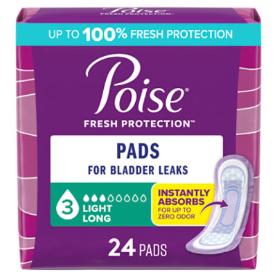 Poise Fresh Protection Light Long Pads, 24 Count