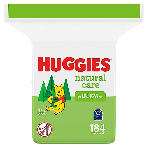 With no harsh ingredients, Huggies Natural Care Sensitive unscented baby wipes are hypoallergenic, dermatologist-tested and pH-balanced to help maintain healthy skin. These diaper wipes are safe for sensitive skin, for they are free of fragrances, alcohol and parabens, and do not contain phenoxyethanol or MIT. Accepted by the National Eczema Association, Huggies Natural Care Sensitive Baby Wipes are infused with aloe and vitamin E and made with plant-based materials since 1990. (*70%+ by weight)