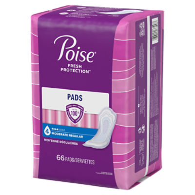 Poise Incontinence Pads & Postpartum Incontinence Pads, 4 Drop Moderate  Absorbency, Regular Length, 66 Count