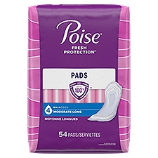Poise Moderate Absorbency Incontinence Pads - Long, 54 Each