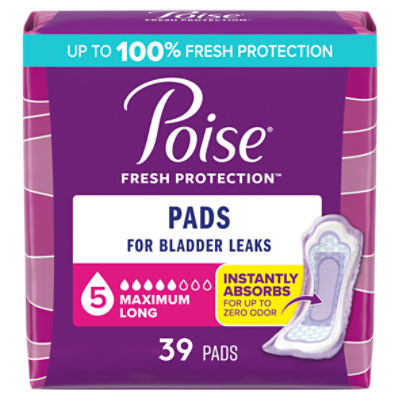 Poise Fresh Protection Maximum Long Pads, 39 Count