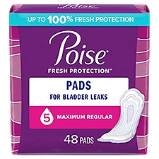 Poise Incontinence Pads, Maximum Absorbency, Regular Length, 48 Count