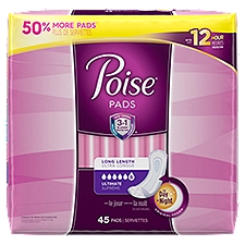 Poise Ultimate Absorbency Incontinence Pads - Long, 45 Each
