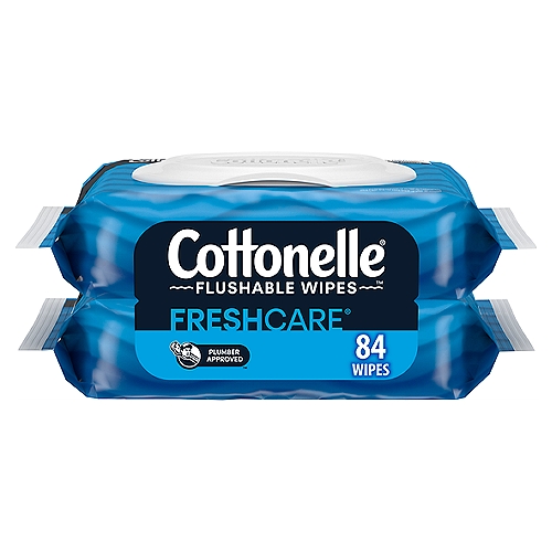 Cottonelle Flushable Wipes, 84 count, 2 pack
Freshen up with hypoallergenic and plastic-free Cottonelle Fresh Care Flushable Wet Wipes, the #1 septic-safe wipes brand* and official wipes of pipes. With Cottonelle Fresh Care Flushable Wet Wipes, you get 2 packs of 84 adult wipes, so you have plenty of body wipes for you and your loved ones. And you can count on keeping those pipes unclogged—our flushable travel wipes break down like toilet paper** and 4x faster*** than other flushable wipes. Plus, Cottonelle Flushable Wipes are compliant with IWSFG 2020, designed for toilets and tested with plumbers. Our wipes are even free of parabens, alcohol and MIT and have no harsh chemicals, dyes or plastic fibers, so your comfort is truly worry-free. Get more out of a wipe that's safe for sensitive skin and washes away odor-causing mess by using with Cottonelle Toilet Paper for the ultimate in fresh and clean feeling‡! Wondering if our bathroom flushable wipes are sustainable? Good news! Our eco-friendly‡‡ plastic-free flushable wipes use 100% biodegradable fibers and meet strict standards to protect forests and the animals and people that depend on them, so you can feel ahhh-mazing whenever you buy Cottonelle. *among national brands **loses majority of strength within 30 minutes of flushing ***vs. national leading brands based on strength loss testing ‡using dry + moist together vs. dry alone ‡‡Fibers 100% biodegradable