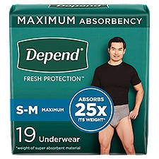 Depend FIT-FLEX Incontinence Underwear for Men, Maximum Absorbency, S/M, Grey, 19 Count