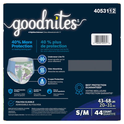 Goodnites Boys Nighttime Underwear, Sizes 6-8, S/M, 43-68 lbs, 44 Count Image 8 of 14
