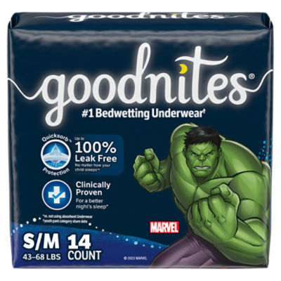 Goodnites Boys' Nighttime Bedwetting Underwear, Size S/M (43-68 lbs), 14 Ct, 14 Each