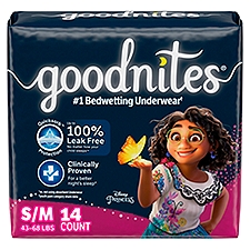Goodnites Girls' Nighttime Bedwetting Underwear, Size S/M (43-68 lbs), 14 Ct, 14 Each