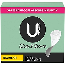 U by Kotex Clean & Secure Panty Liners, Light Absorbency, Regular Length, 129 Each