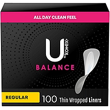 U by Kotex Balance Daily Wrapped Panty Liners, Light Absorbency, Regular Length, 100 Each